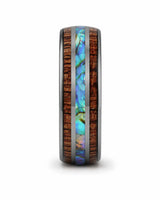 Gunmetal Koa Wood & Abalone Shell Tungsten Wedding Ring – 8mm