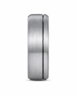 8mm Offset Line Domed Brushed Tungsten Wedding Ring