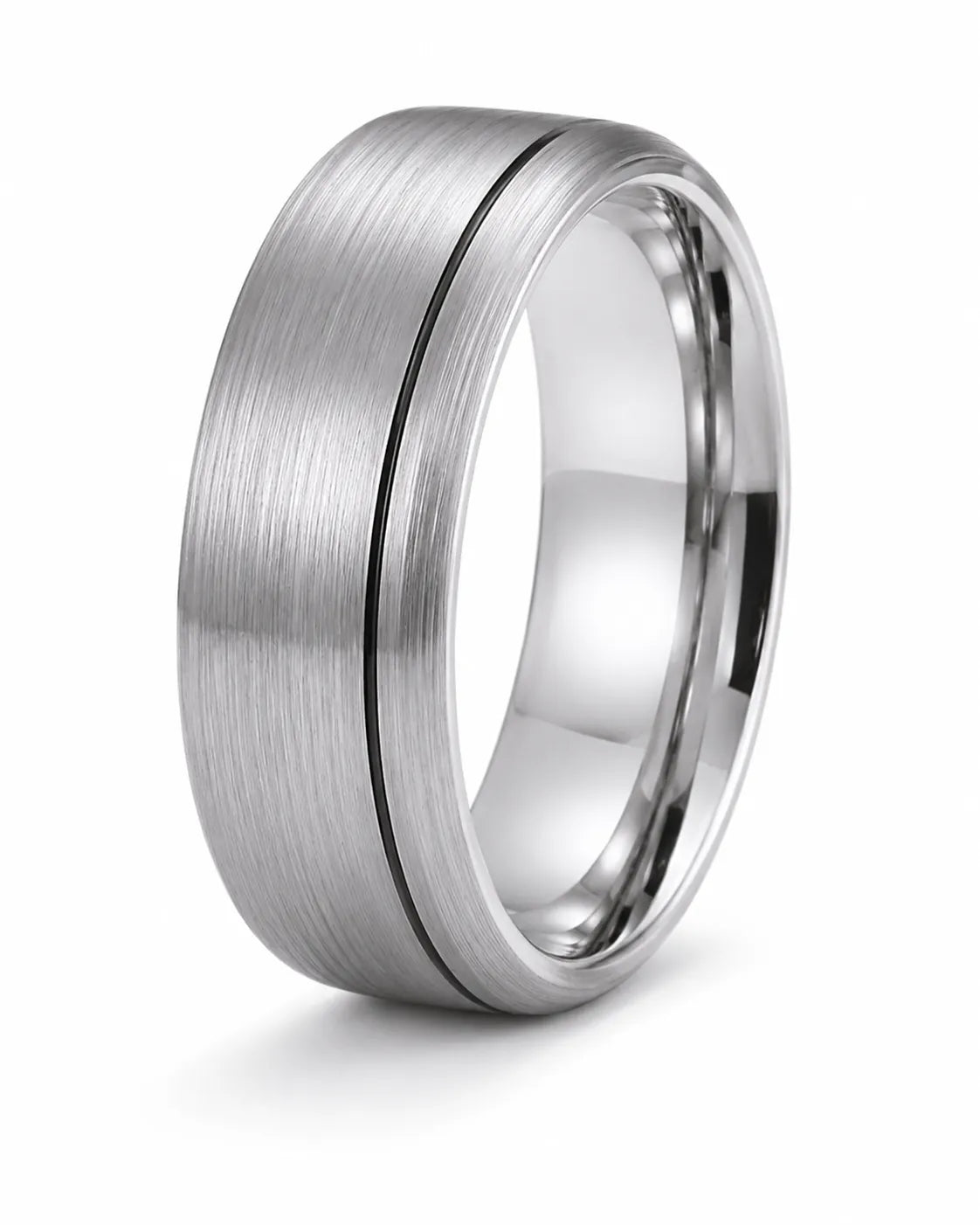 8mm Offset Line Domed Brushed Tungsten Wedding Ring