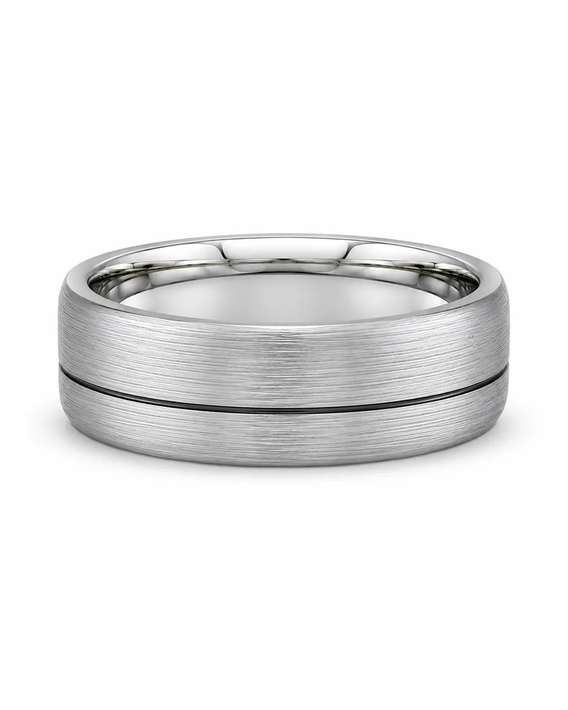 8mm Offset Line Domed Brushed Tungsten Wedding Ring