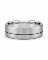 8mm Offset Line Domed Brushed Tungsten Wedding Ring