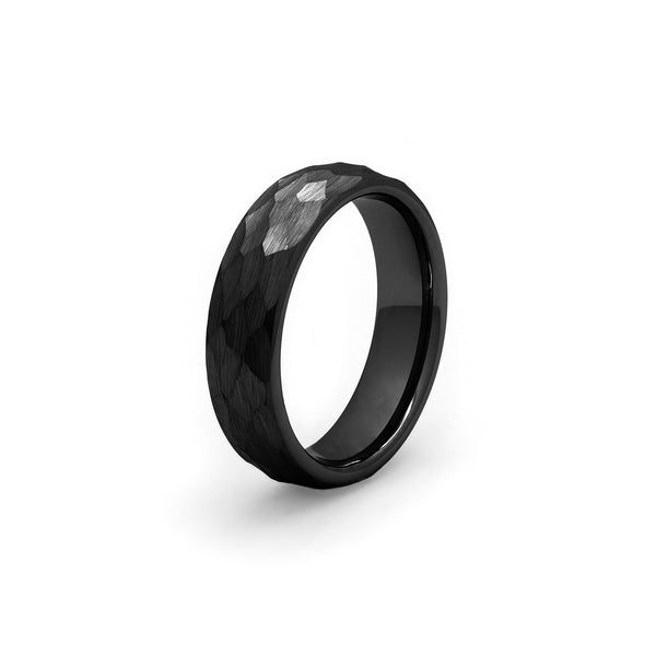 Black Hammered Tungsten Men’s Wedding Band - Brushed Finish