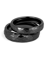 Matching black hammered tungsten couples wedding bands