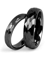 Matching black hammered tungsten couples wedding bands