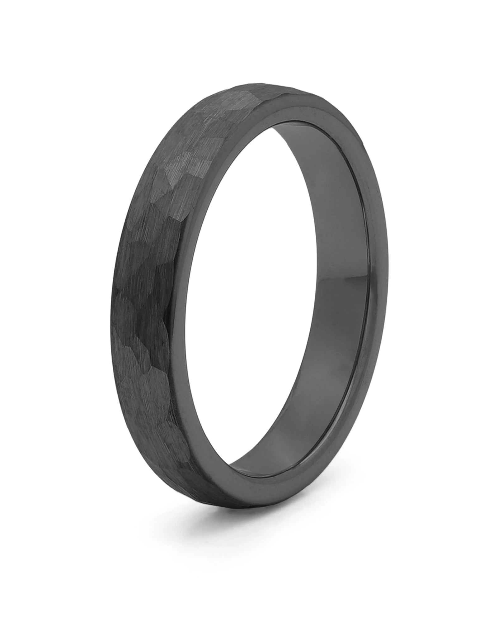 Black hammered tungsten wedding ring, 4mm band