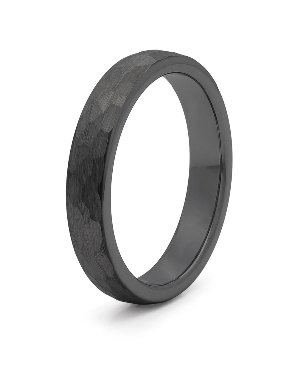 Black hammered tungsten wedding ring, 4mm band