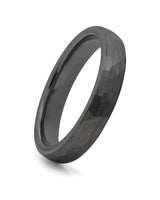 Front view of black hammered 4mm tungsten wedding band
