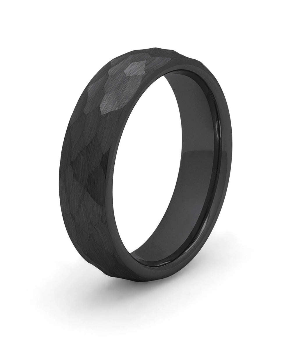 Black hammered tungsten men's wedding ring, 6mm brushed band