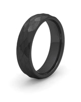 Black hammered tungsten men's wedding ring, 6mm brushed band