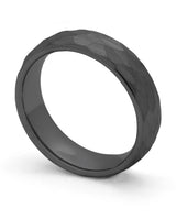 Front view of 6mm black hammered tungsten men's ring