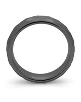 Side view of black hammered tungsten wedding band for men