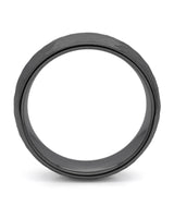 Side view of black hammered 8mm tungsten wedding ring