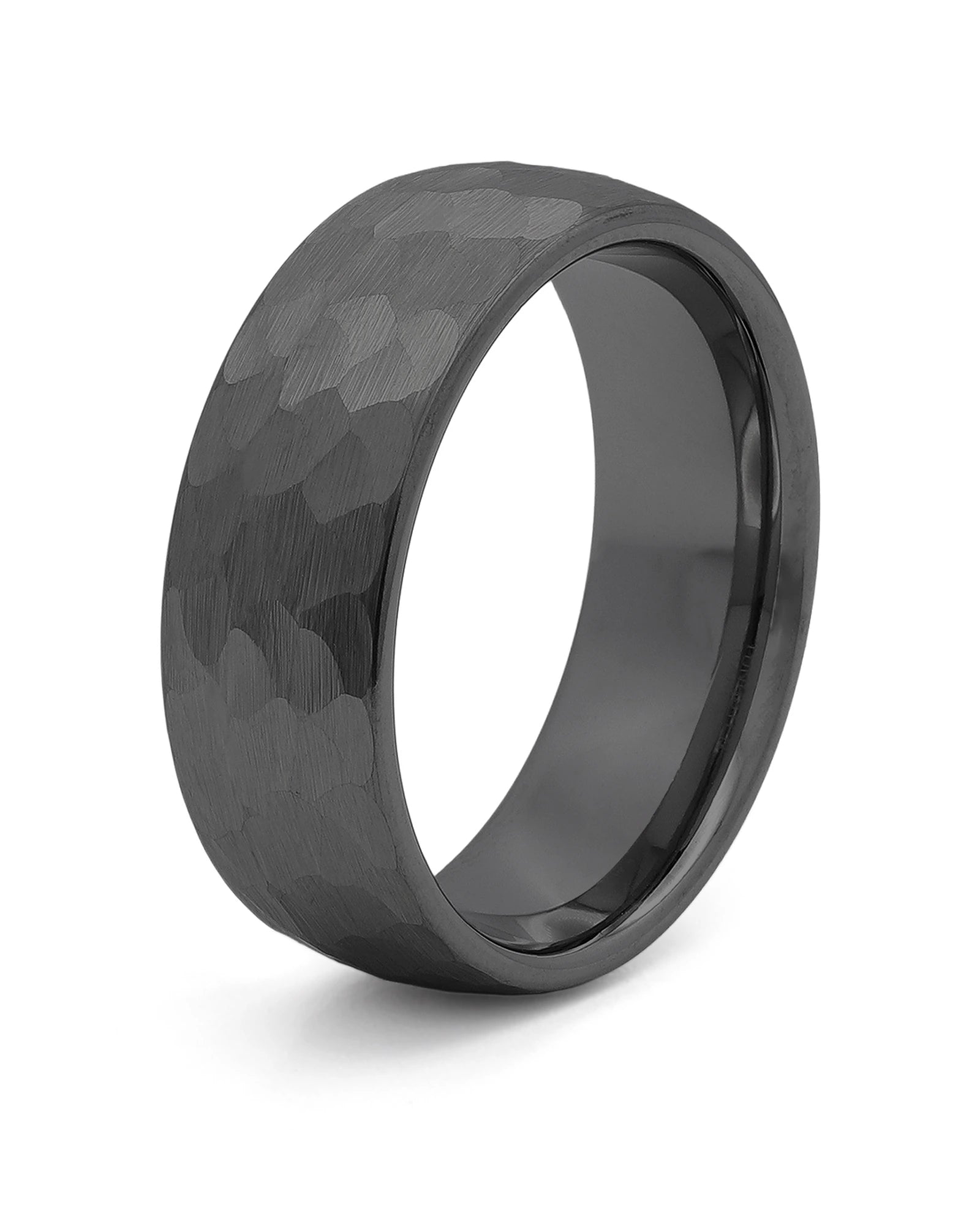 Black hammered tungsten men's wedding ring, 8mm band