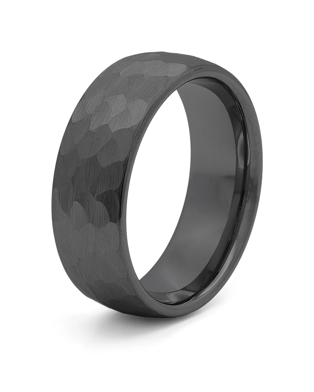 Black hammered tungsten men's wedding ring, 8mm band