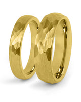 Gold hammered couples wedding ring set in matching widths