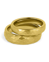 Gold hammered couples wedding ring set in matching widths