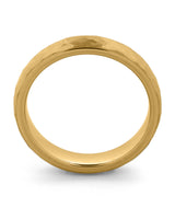 Side view of gold hammered 4mm tungsten wedding ring