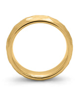 Side view of gold hammered tungsten wedding band for men
