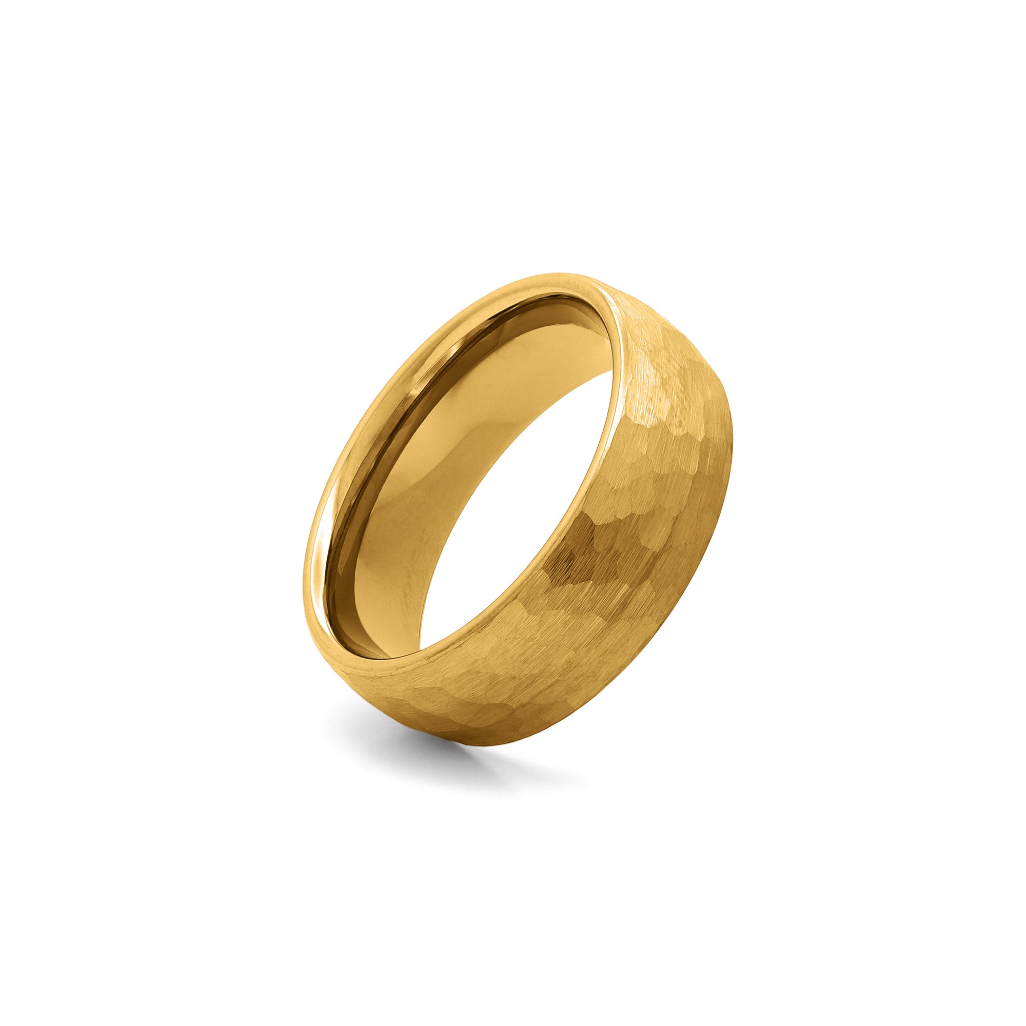 mens hammered tungsten ring textured finish gold