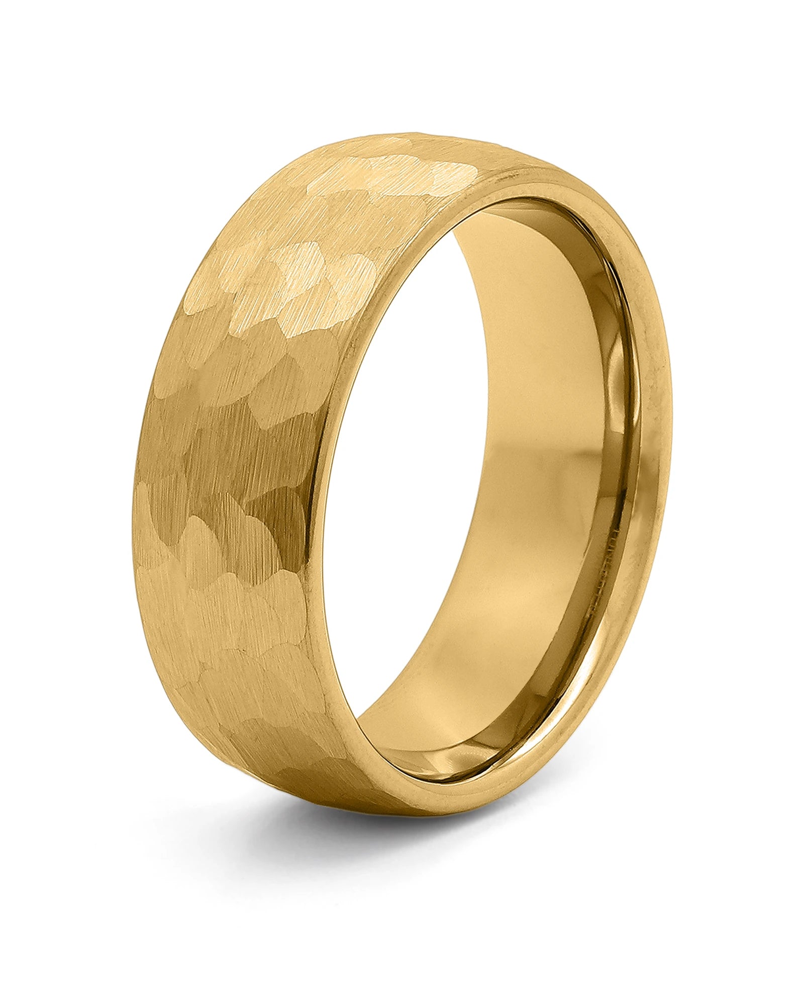 Gold hammered tungsten men's wedding ring, 8mm band