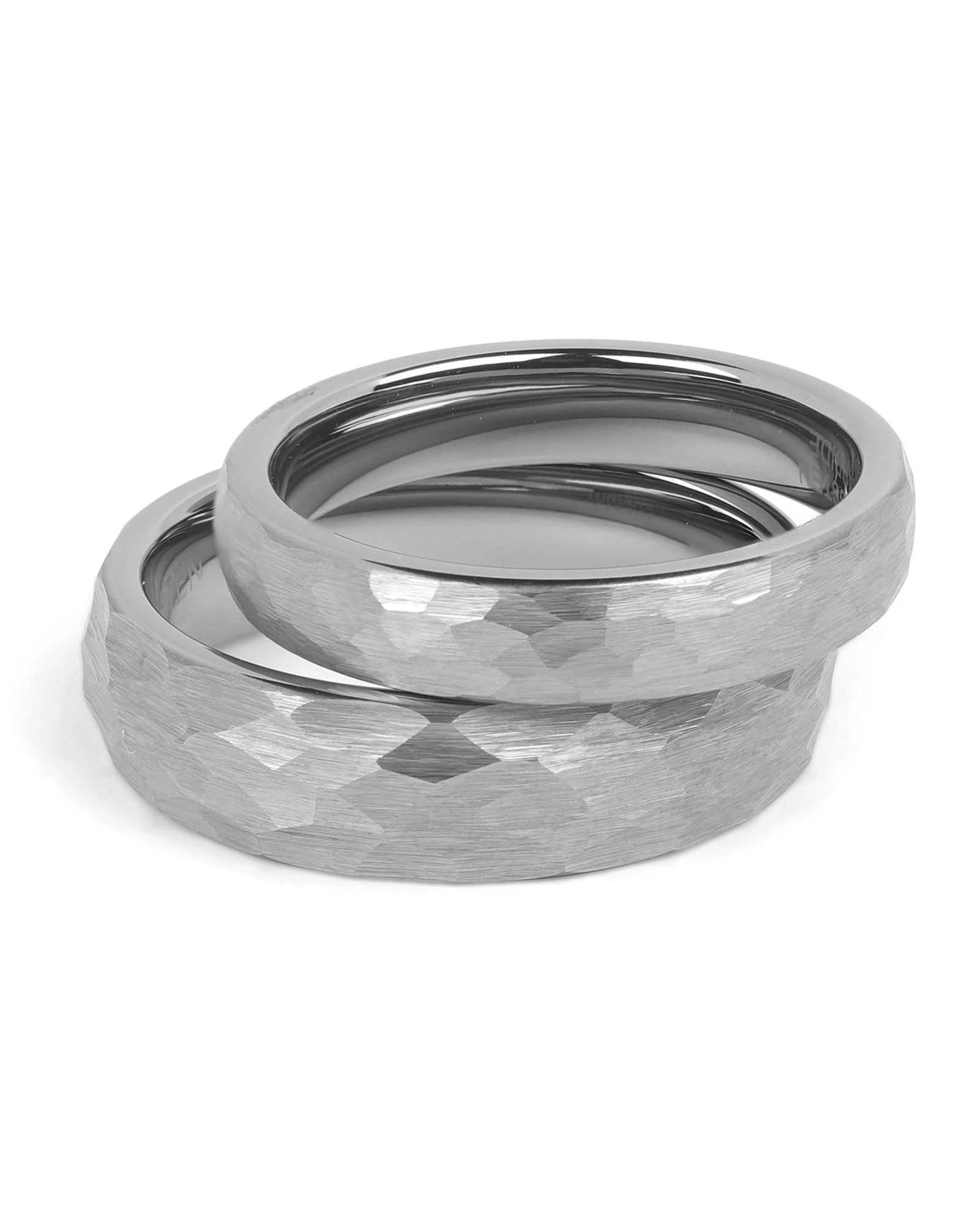 Grey hammered couples wedding ring set in matching widths