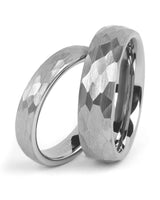 Matching grey hammered tungsten couples wedding bands