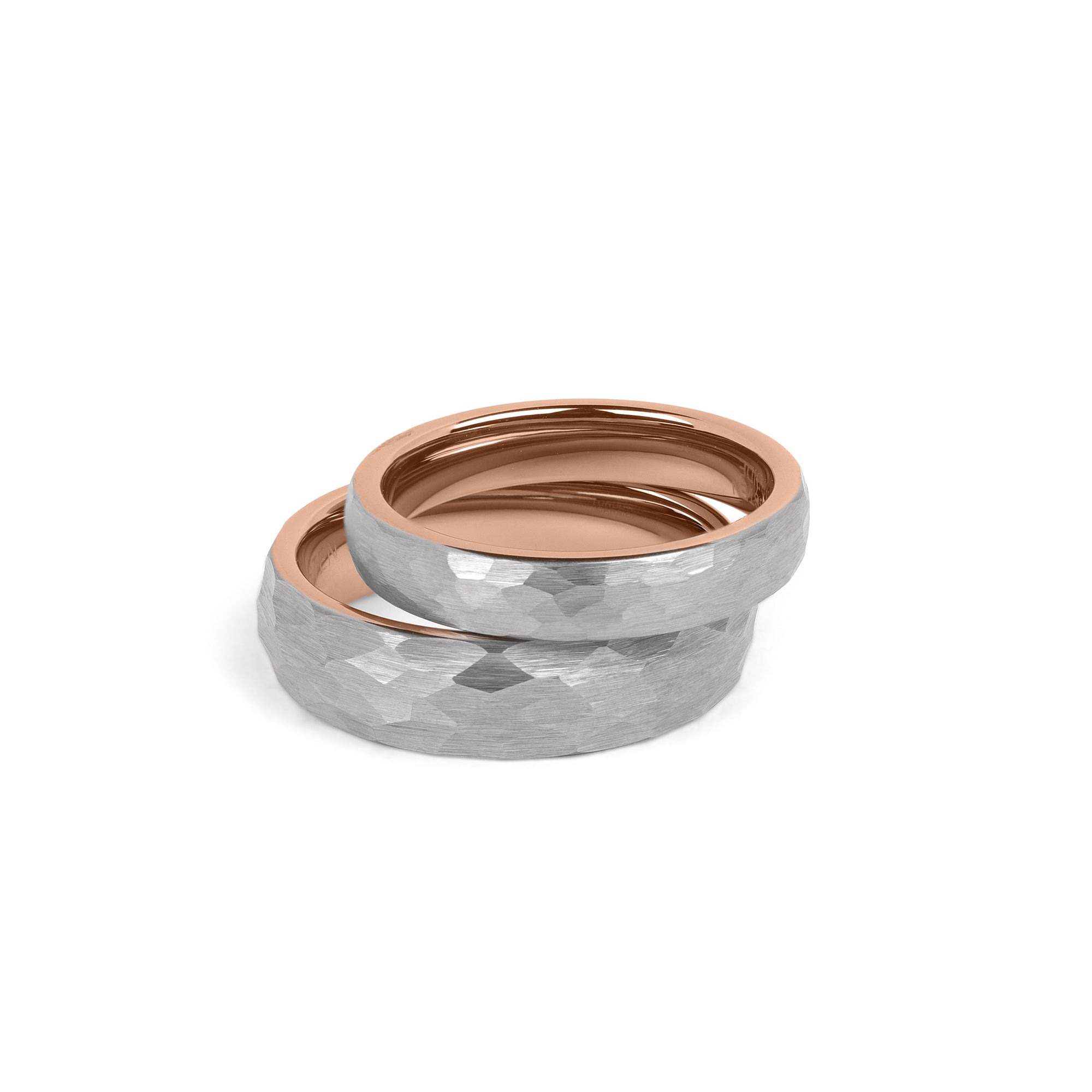 engraved wedding bands for couples silver and rose gold matching set