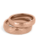 Rose gold hammered couples wedding ring set in matching widths