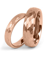 Matching rose gold hammered tungsten couples wedding bands