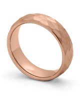 Front view of 6mm rose gold hammered tungsten men's ring