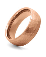 Front view of rose gold hammered 8mm men's wedding band