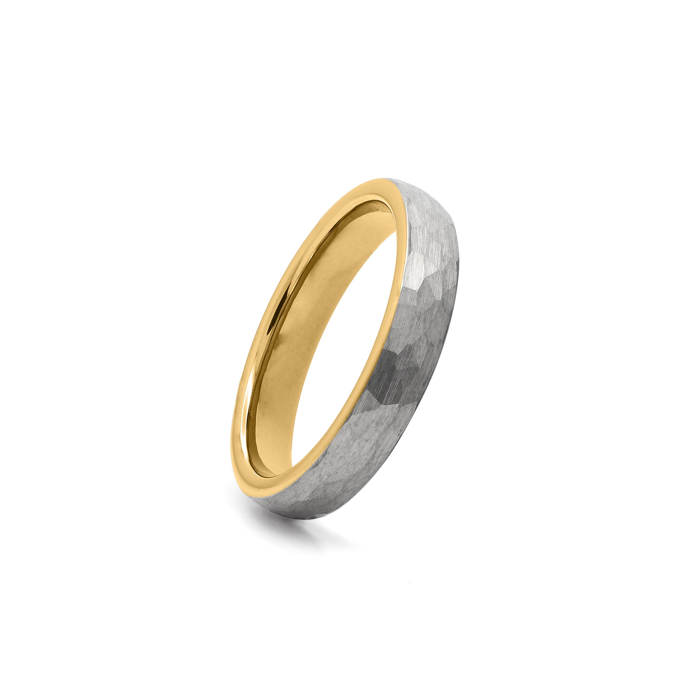 tungsten carbide hammered ring silver and gold comfort fit band
