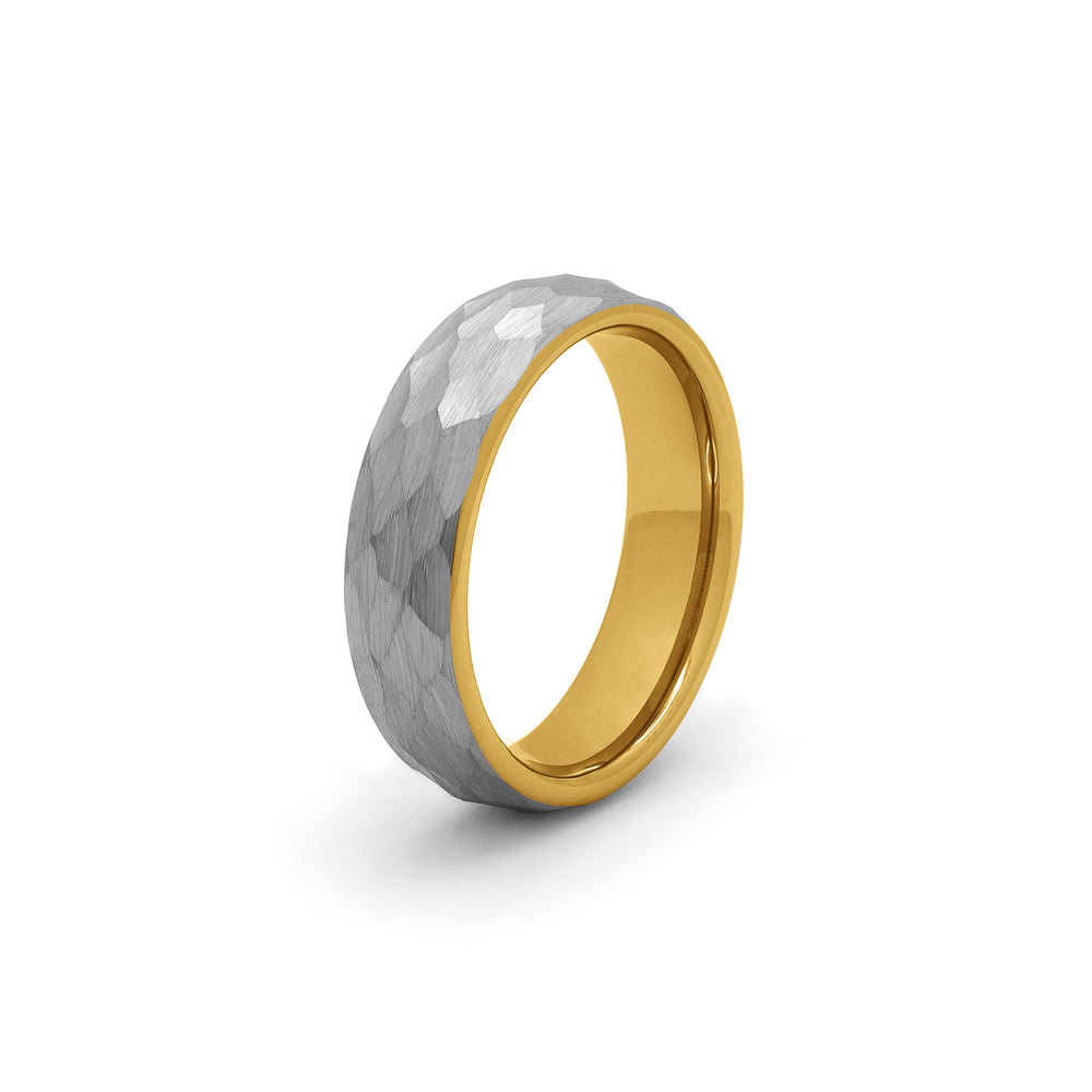 hammered tungsten ring silver and gold 6mm wedding band