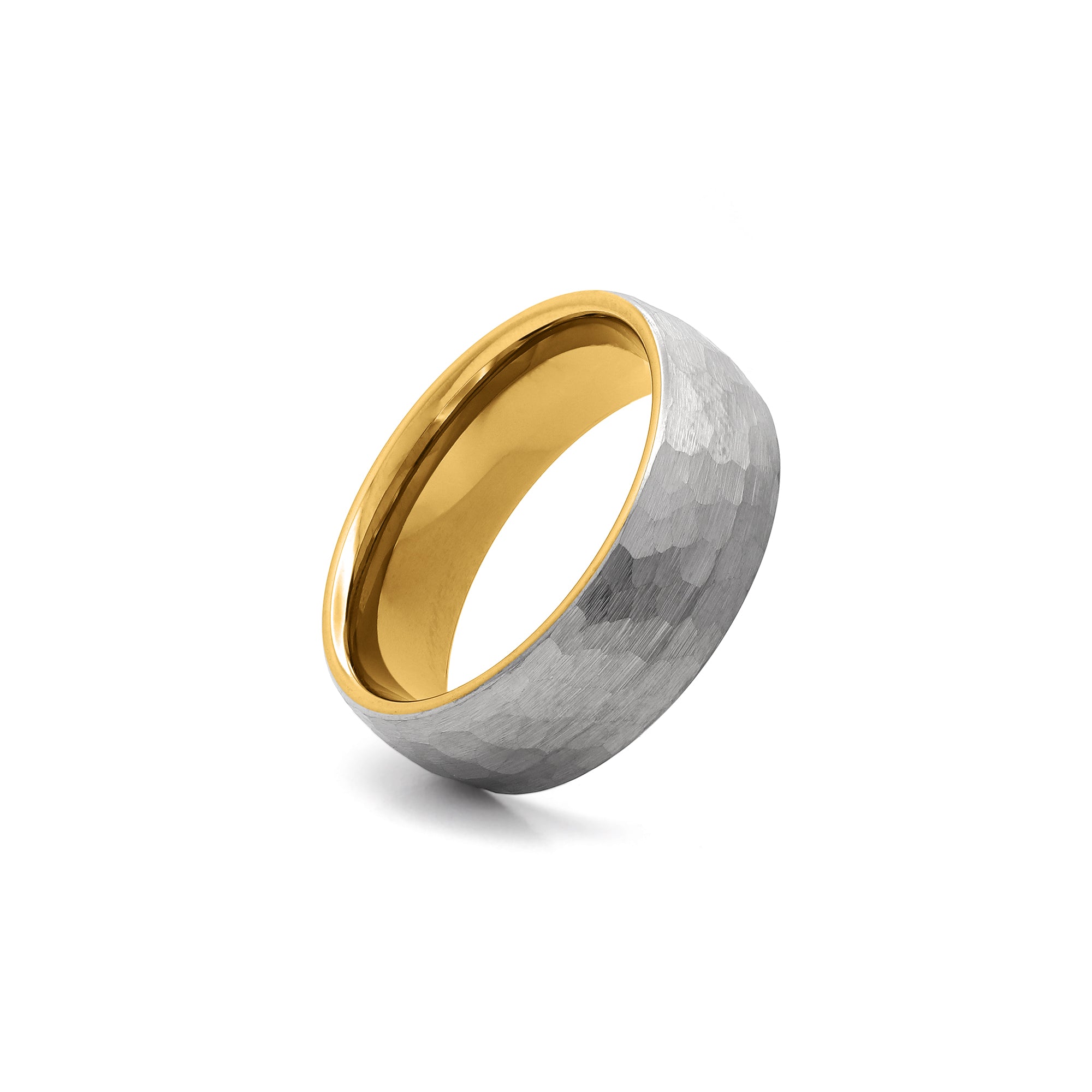 hammered tungsten ring silver and gold 8mm wedding band