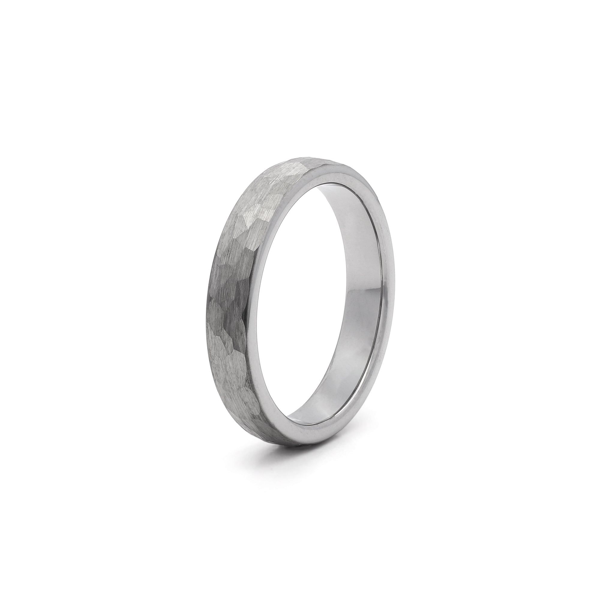 hammered tungsten ring silver 4mm wedding band