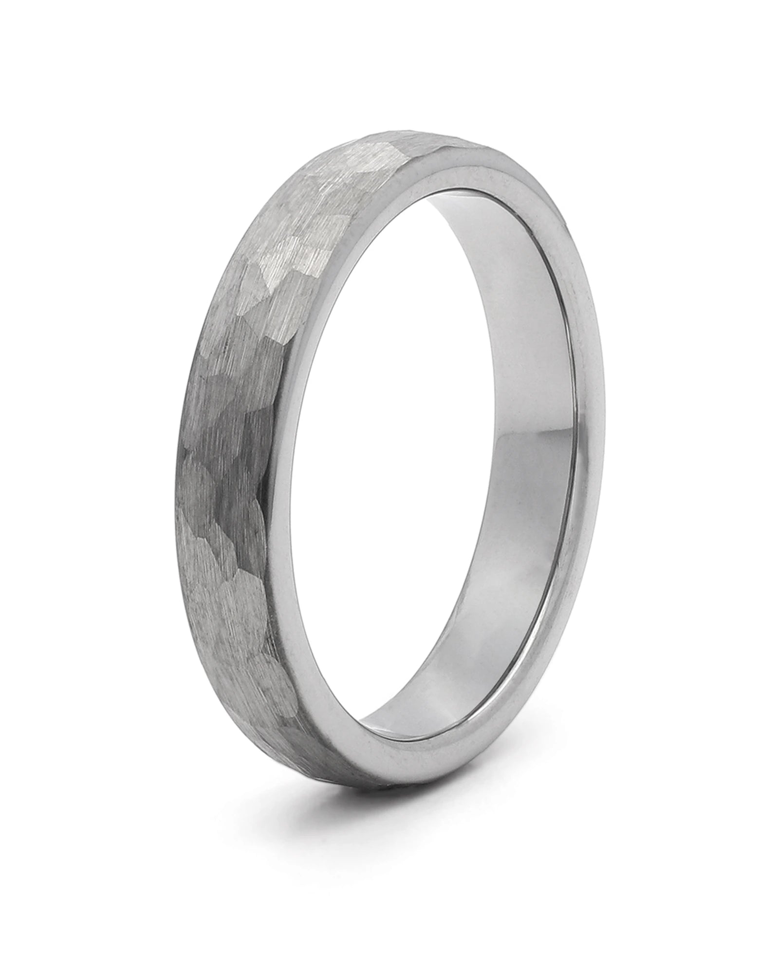 Silver hammered tungsten wedding ring, 4mm band
