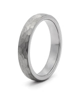 Silver hammered tungsten wedding ring, 4mm band