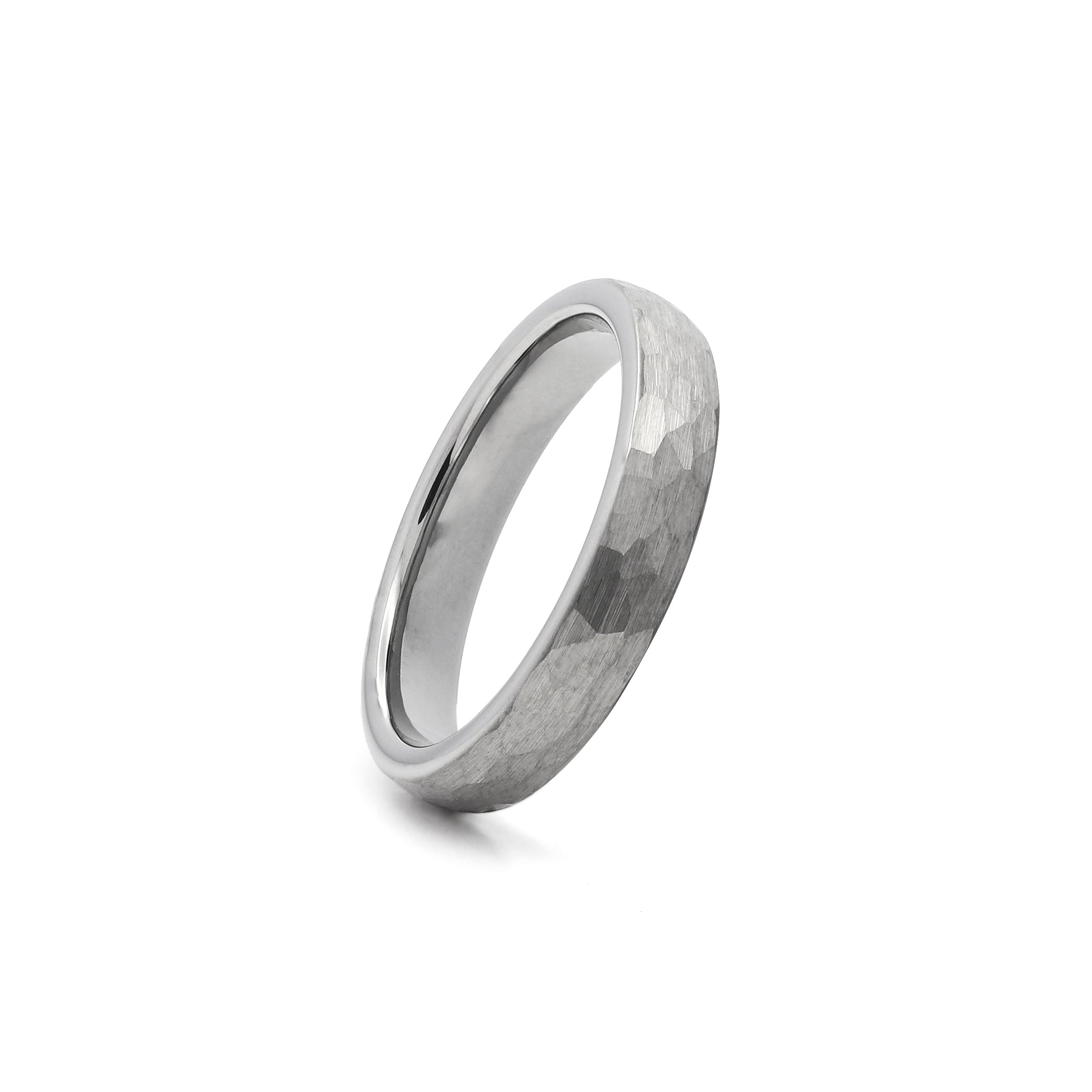 hammered tungsten ring silver 4mm wedding band