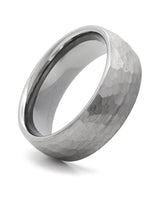 Front view of silver hammered 8mm men's wedding band