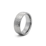 mens 8mm hammered tungsten ring textured finish silver