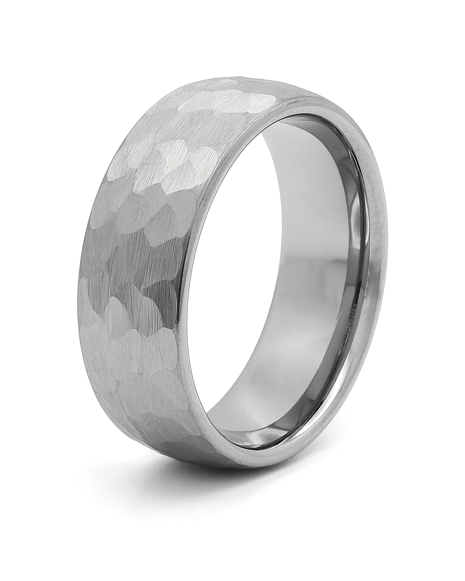 Silver hammered tungsten men's wedding ring, 8mm band