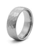 Silver hammered tungsten men's wedding ring, 8mm band