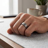 mens 8mm hammered tungsten ring textured finish silver