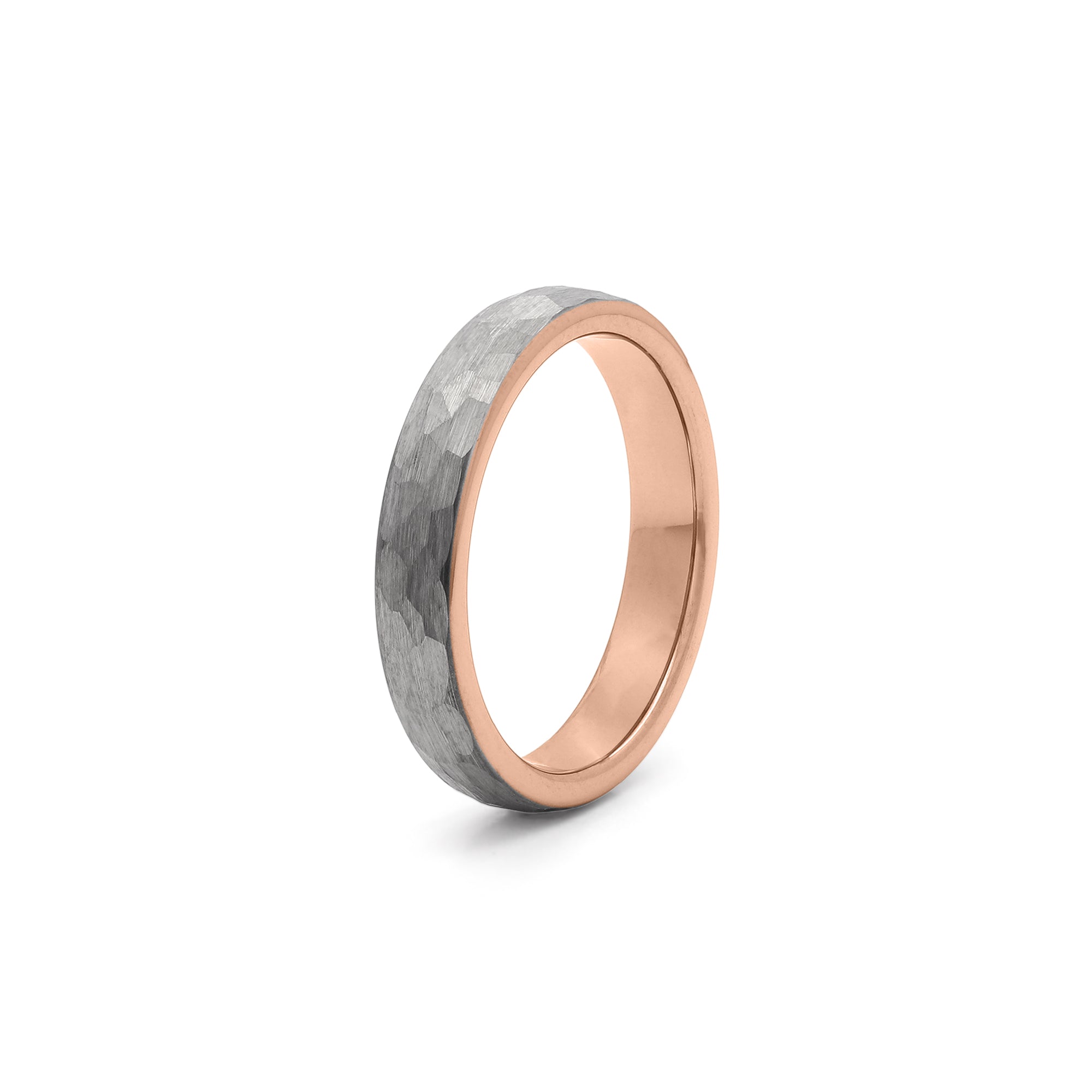 hammered tungsten ring silver & rose gold 4mm wedding band