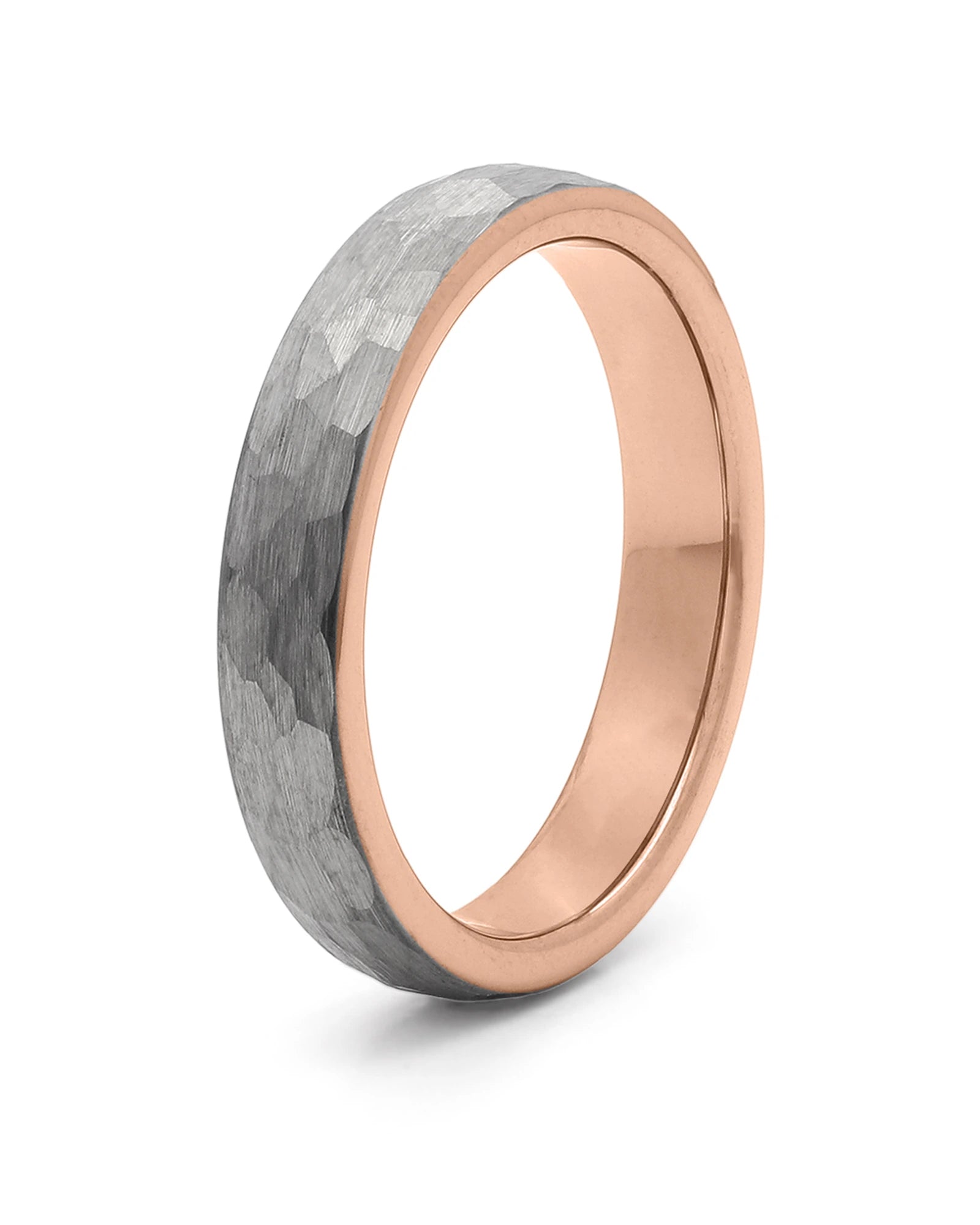 Rose gold hammered tungsten wedding ring, 4mm band