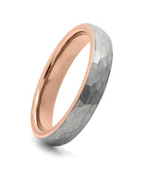 Front view of rose gold hammered 4mm tungsten wedding band