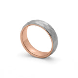 Hammered Tungsten Ring - Silver & Rose Gold - 6mm Wedding Band