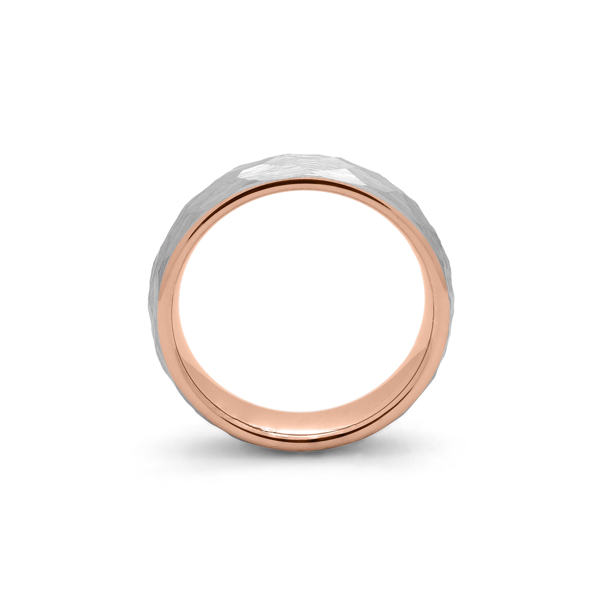 Hammered Tungsten Ring - Silver & Rose Gold - 6mm Wedding Band