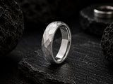 Luxury hammered men’s wedding ring hero banner with dark slate textures and cinematic masculine jewellery styling