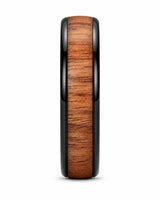 Front view of a 6mm black koa wood tungsten wedding ring